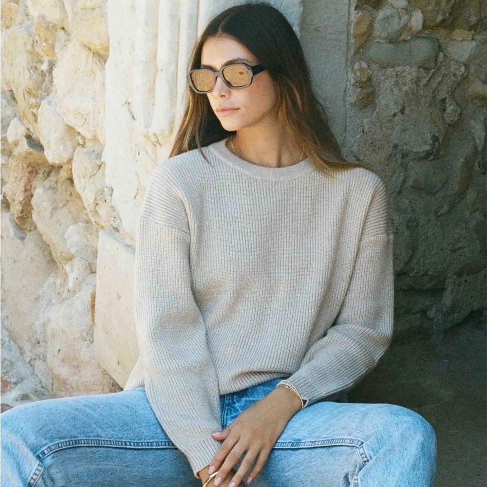 Classic Tan Waffle Knit Pullover Sweater | Oversized